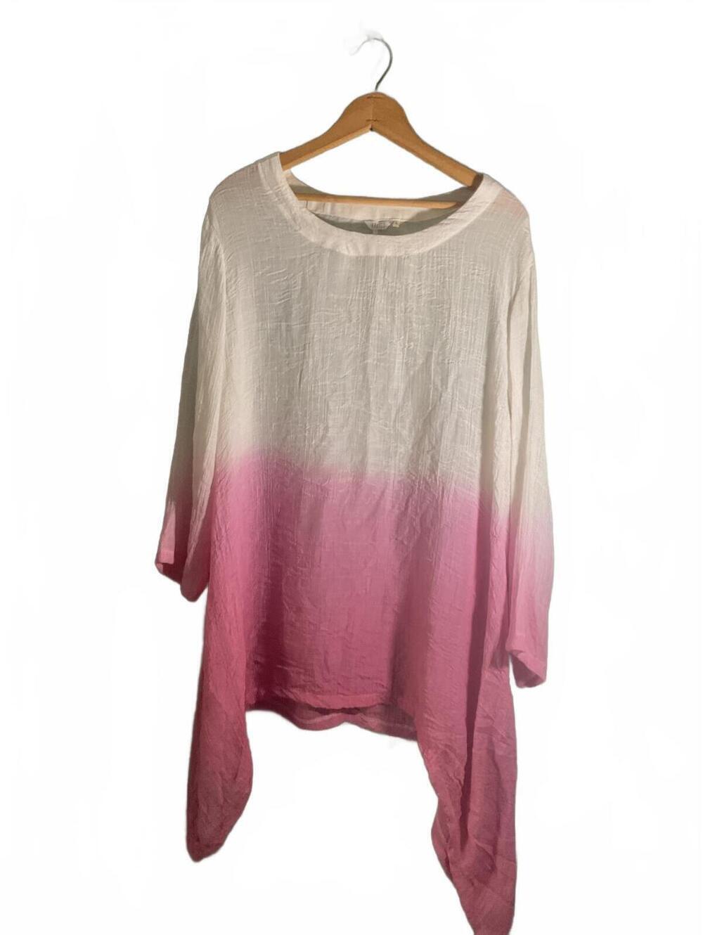 Kaktus Ombre Pink/White Lightweight  Artsy Flowy Tunic Top - Size Large